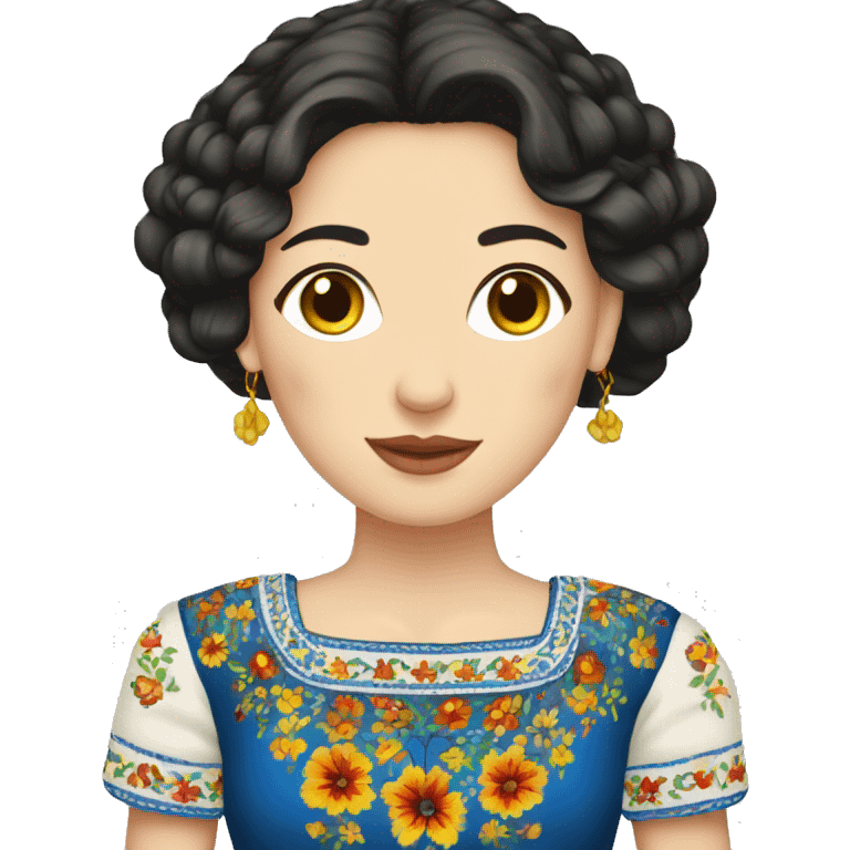 European dark-haired woman in Ukrainian embroidery emoji