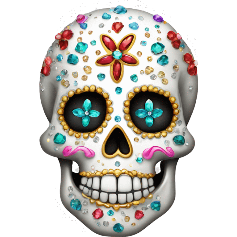 Realistic single isolated decorative sugar skull with sparkling diamonds and rhinestones  emoji