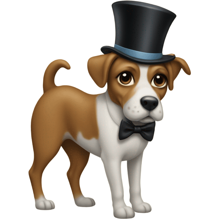 Dog riding a horse wearing a top hat emoji