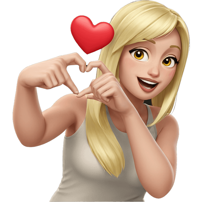 blonde girl making heart hands emoji