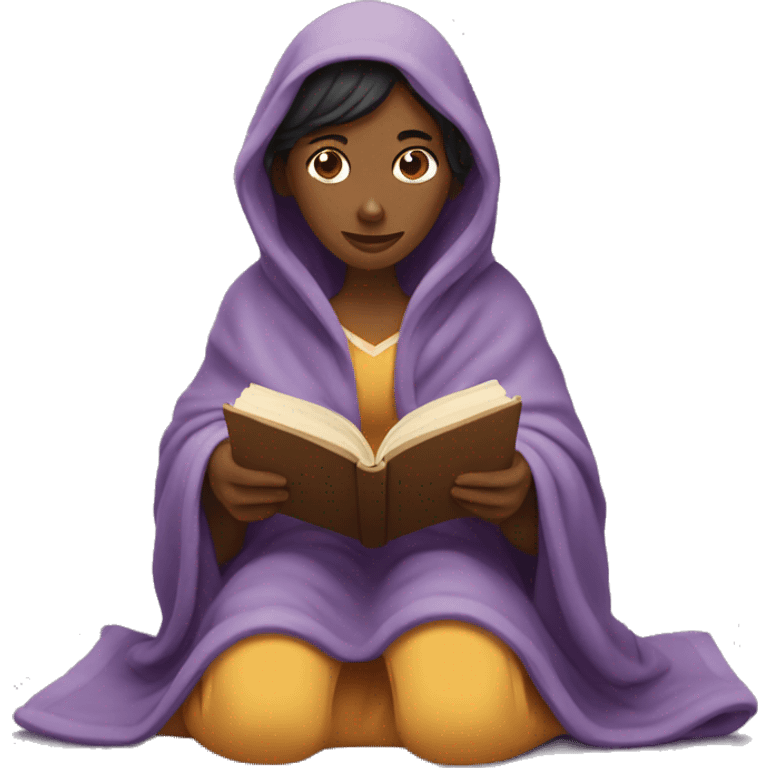 woman in blanket reading a book emoji