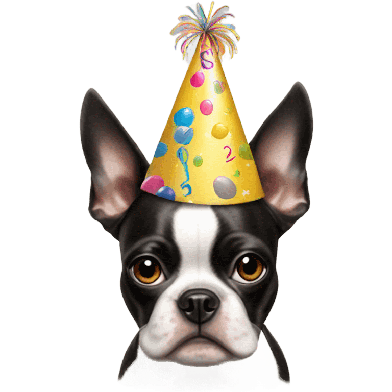 Bostonterrier dog and birthday hat  emoji