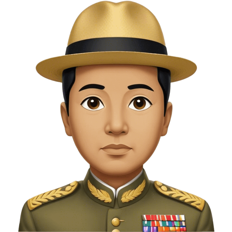 ​Cinematic Realistic Portrait of Sukarno, depicted in a lifelike, realistic style based on his iconic portrait, showcasing his thoughtful, charismatic expression in period attire, rendered with detailed textures and warm, evocative lighting that captures his pioneering spirit and national pride, emoji