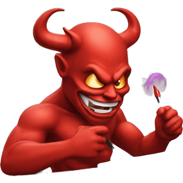 devil on the phone, writing on a laptop emoji