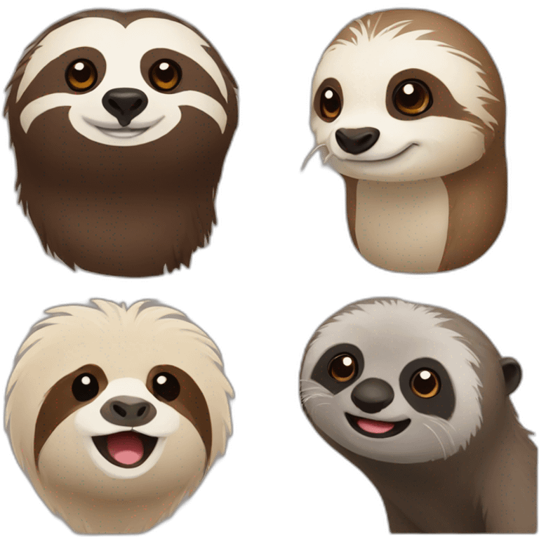 sloth and otter cute faces emoji