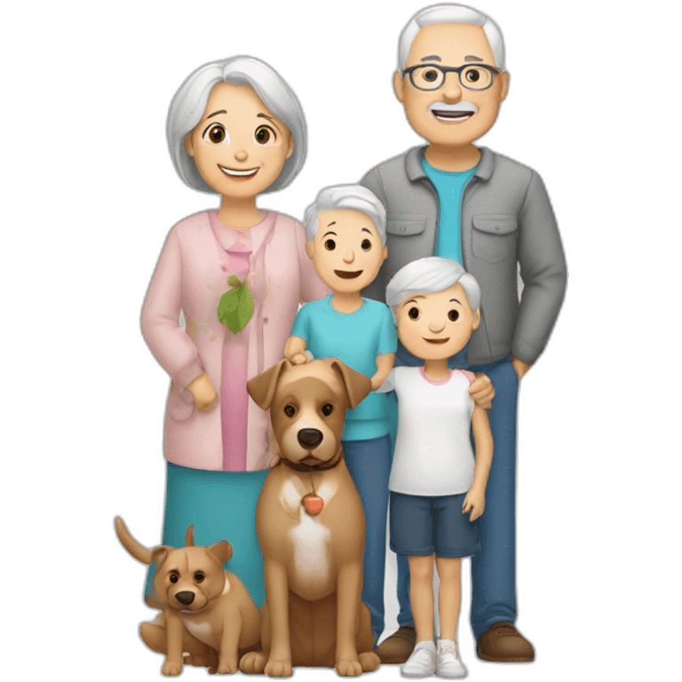 white family of 3 with grandchild and 2 grandparents and dog emoji