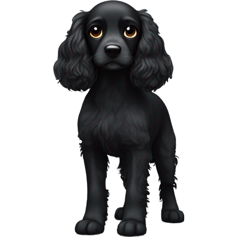 Small completely black spaniel with black fur on his whole face and white fur on chest emoji