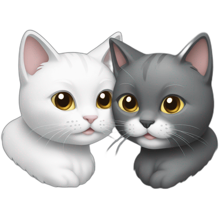 Two cats playing together, one dark gray and the other white emoji