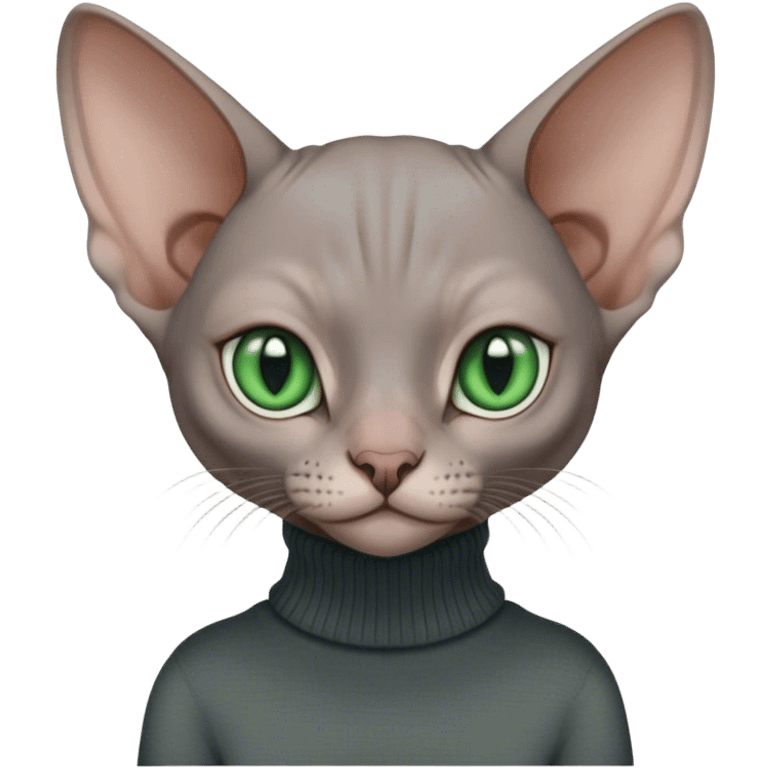 sphinx cat with green eyes and wearing a dark grey turtleneck sweater emoji