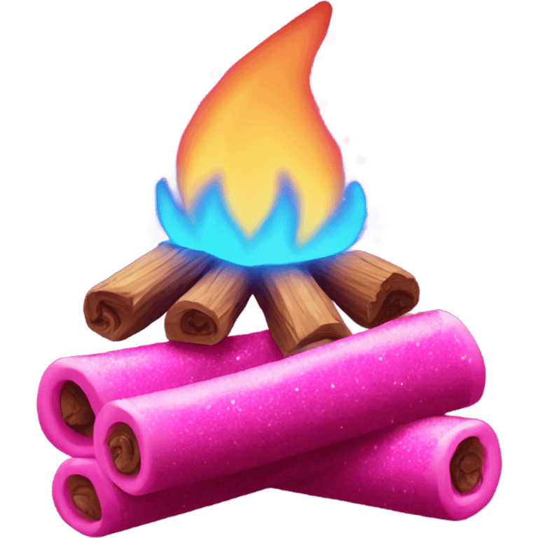 Rose pink neon campfire with glitter emoji