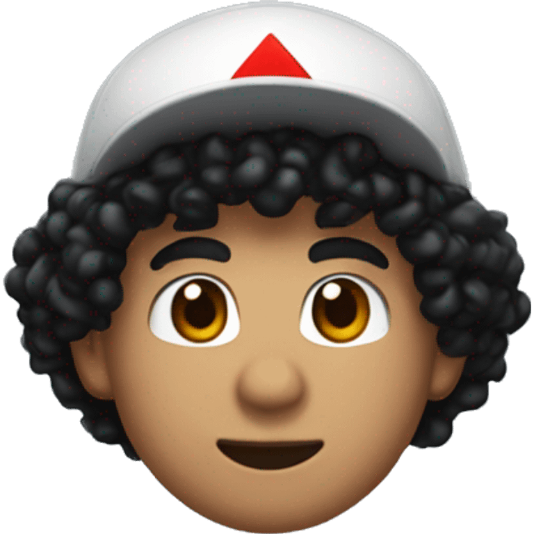 light skinned person with BLACK curly hair and Super Mario's cap emoji