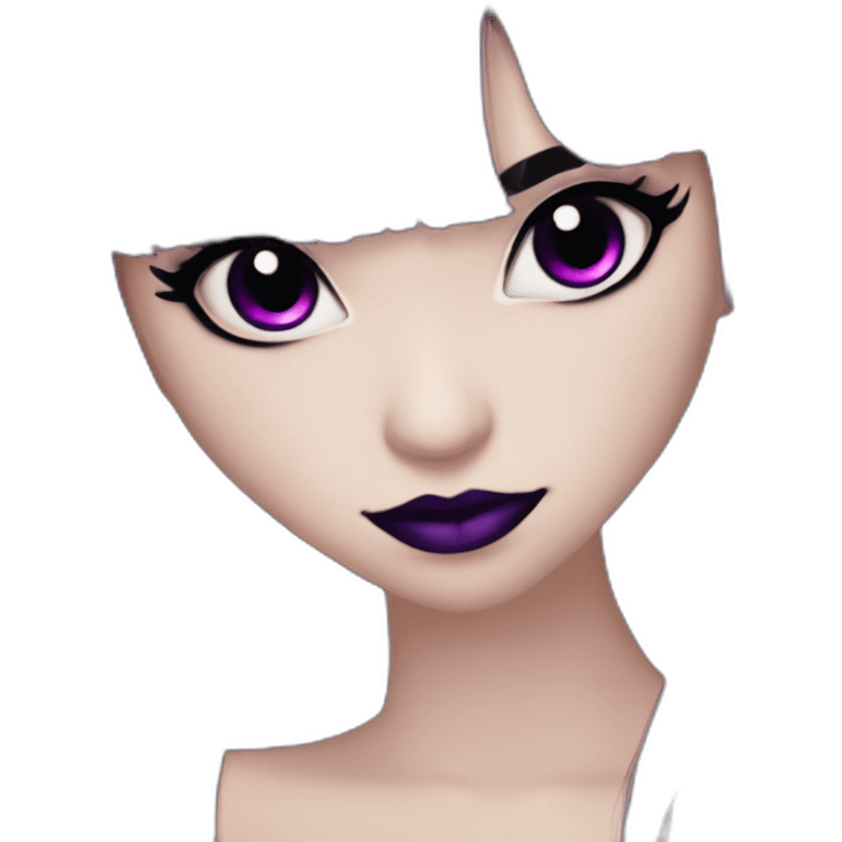 Elissabat-with-bangs-long-hair-dark-purple-and-black-vampire-goth-makeup-pinkeyes-gothcloses emoji