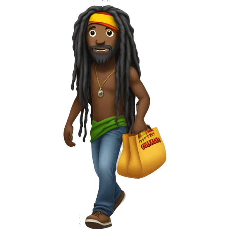 A black rastaman with a bit long dreadlocks walking towards left side with a bag on the back. emoji