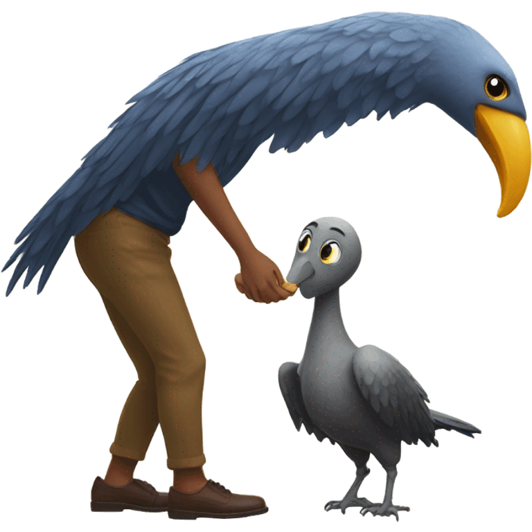 Giant bird picking up girl emoji