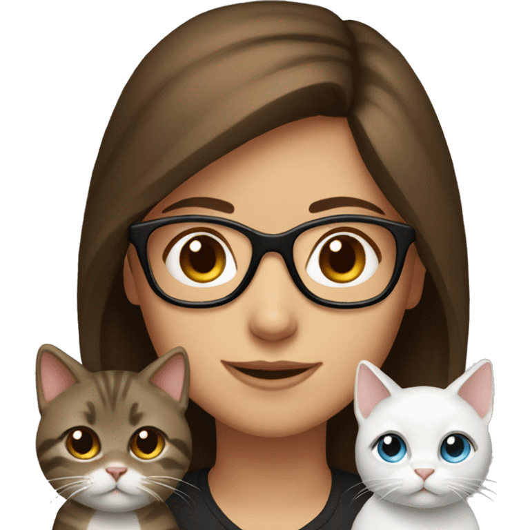 Brown haired girl with glasses and two cats  emoji