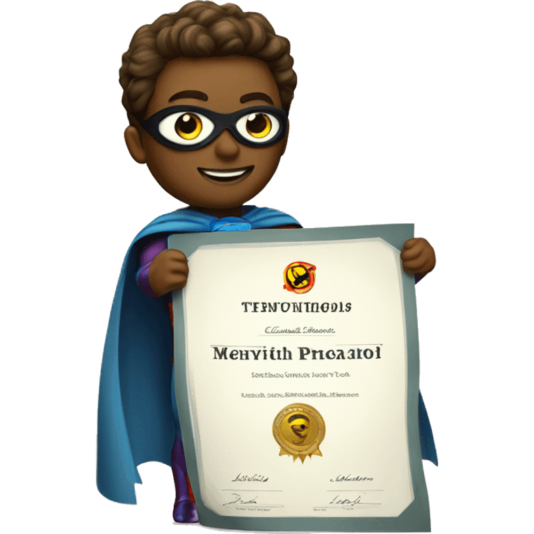 superhero with a certificate emoji