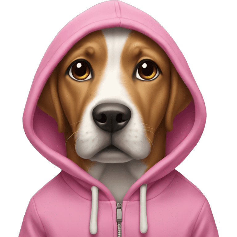 A dog wearing a pink hoodie emoji