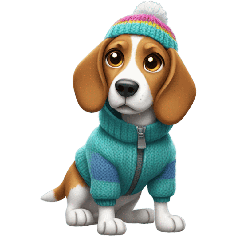 Beagle in Alaska, with winter clothing emoji