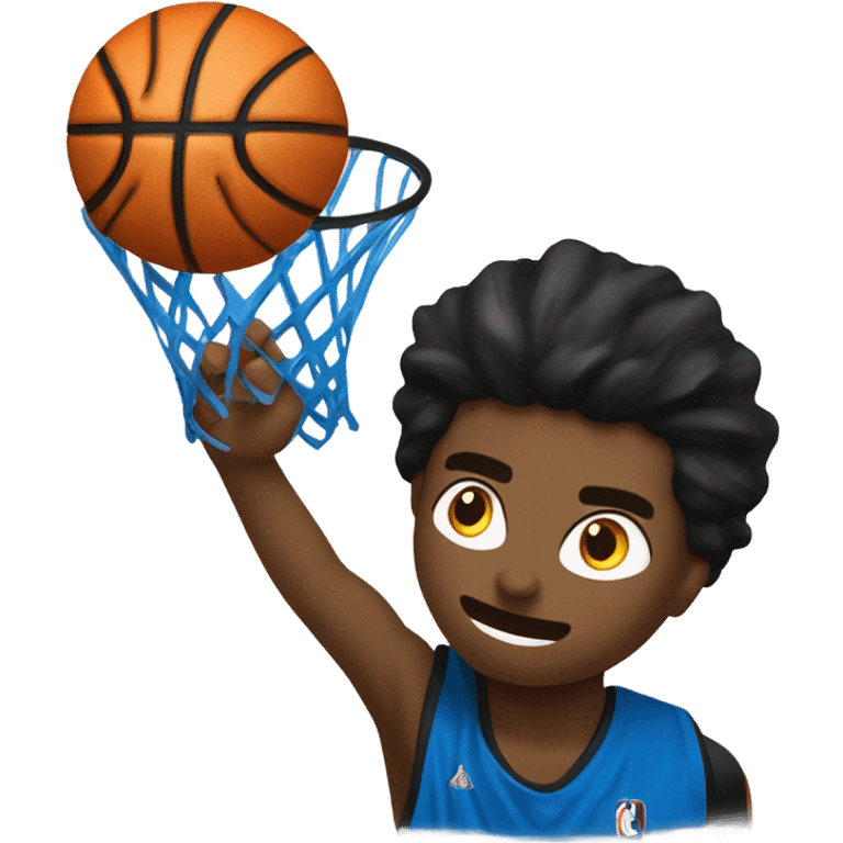 The crazy face emoji basketball with Black and Blue cape going through the basket! emoji