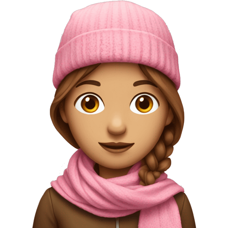 A girl with brown hair with a pink hat and scarf emoji