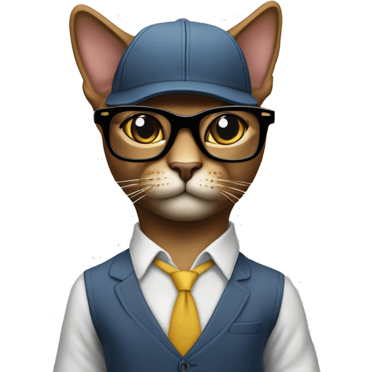 Mulatto hiphop confident business slimfit adult cat full body pfp with smart glasses and chill eyes emoji