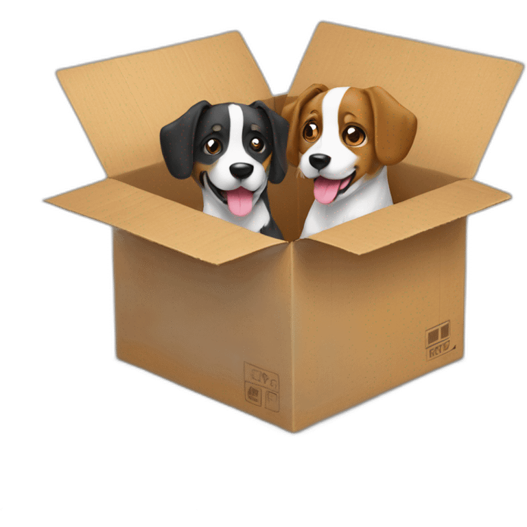 2 dogs in cardboard box emoji