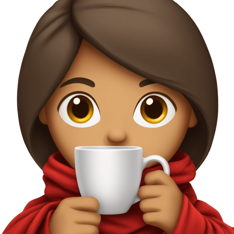 Hispanic Brunette girl wrapped in red blanket with hoodie sipping tea emoji