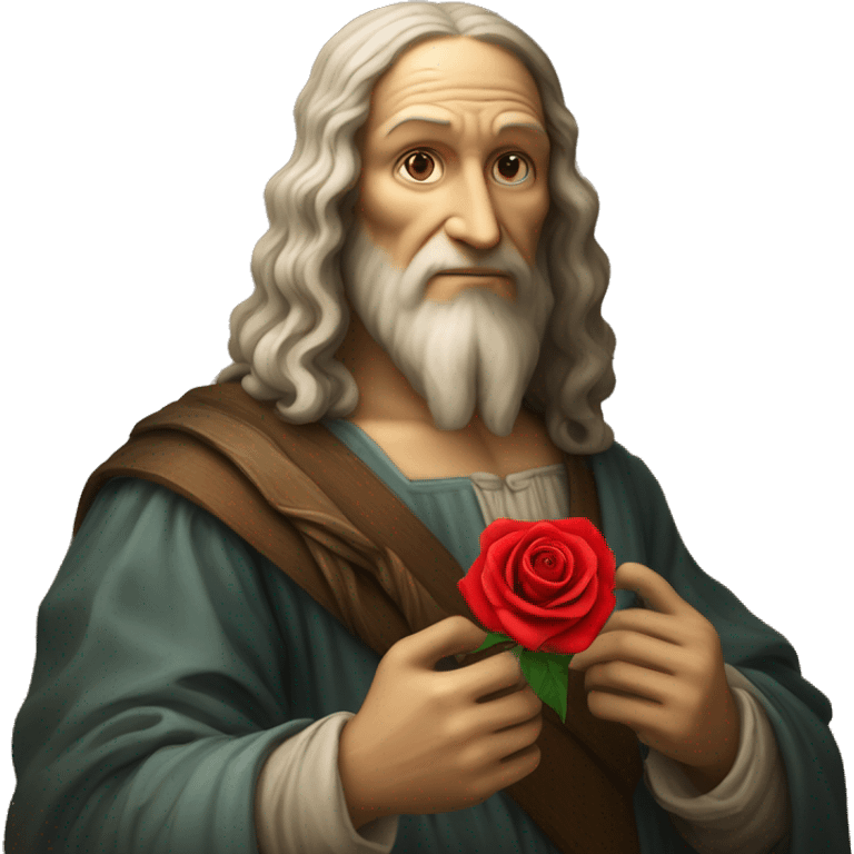 leonardo da Vinci holding a red rose in his hands emoji