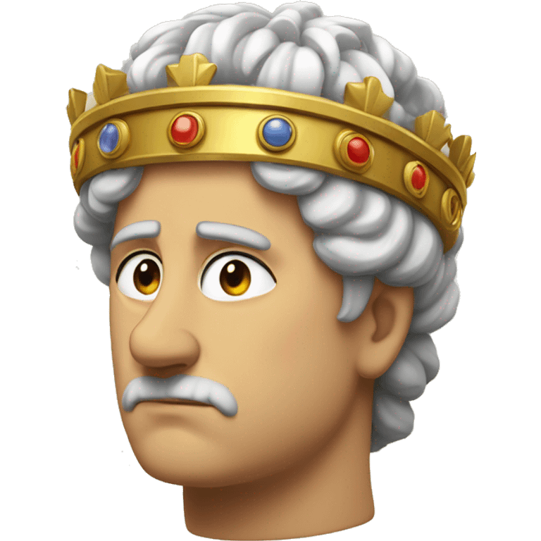 Sad Emperor: A Roman emperor wearing a laurel crown and toga, looking down with a tear rolling down his cheek, expressing sadness—perhaps over a political loss or defeat. emoji