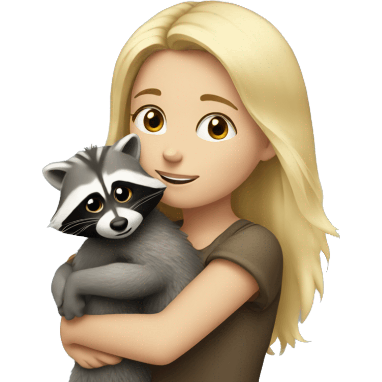 Blonde girl hugs a racoon emoji