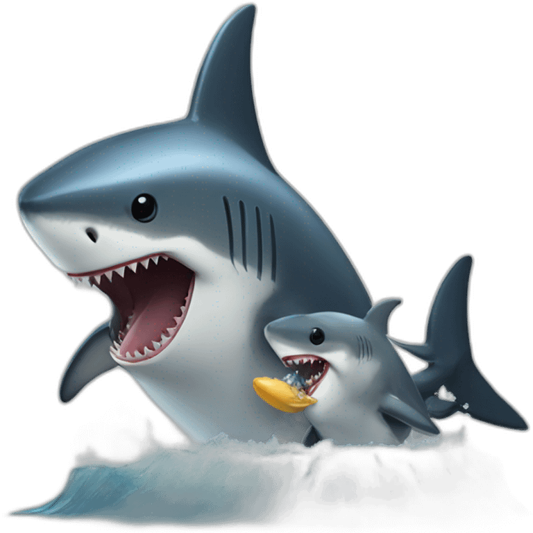 a shark eating a penguin in perpendiculaire position emoji