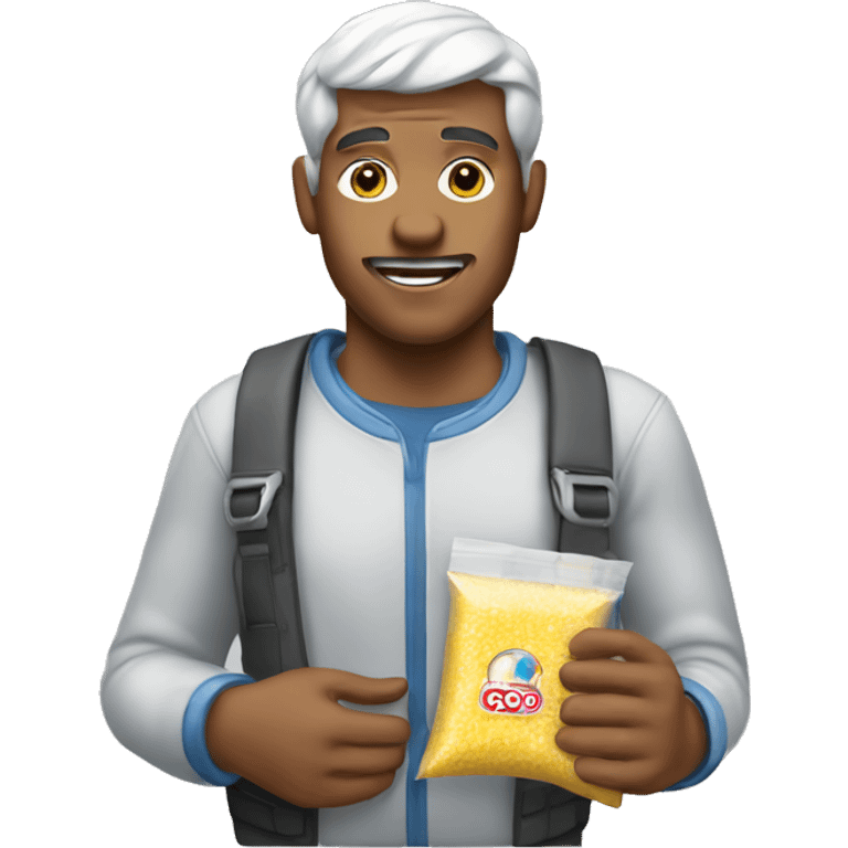 Man with small clear bag of sugar emoji