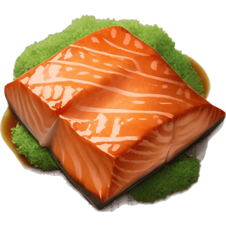 Brown cooked teriyaki salmon on top of a plate emoji