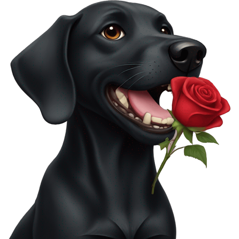 Black dog holding a rose in his mouth emoji