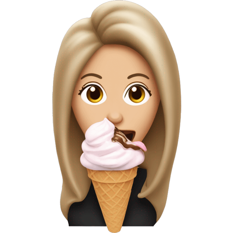 the singer barbra streisand licking a coffee ice cream cone; she has small eyes and a big nose and long fingernails emoji