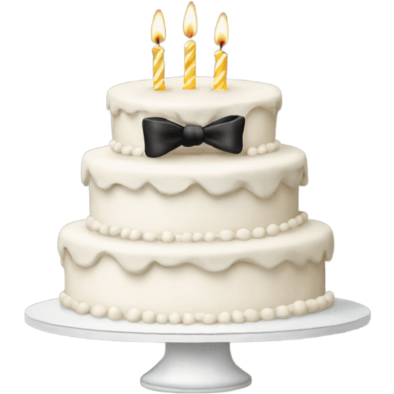 White Happy birthday cake with black bows emoji