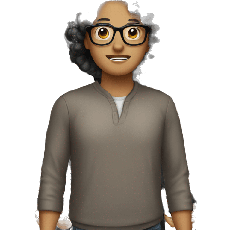 Brown asian with black curly hair with glasses emoji