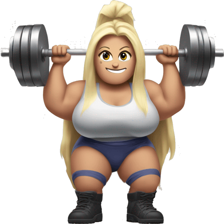 muscular gargantuan extremely muscular massive giant female woman gigantic biggest gargantuan white skin lifting a barbell emoji