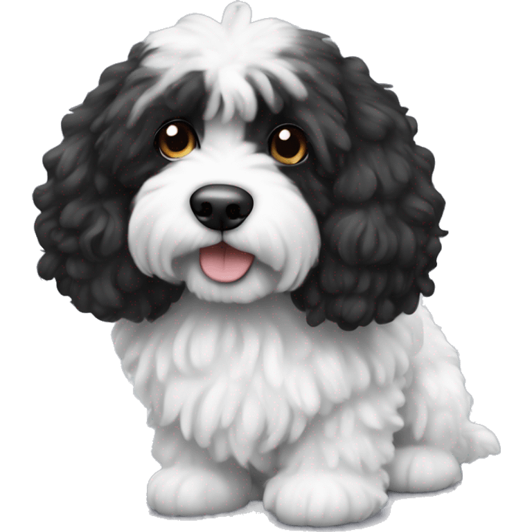 Black and white fur cockapoo fluffy dog emoji