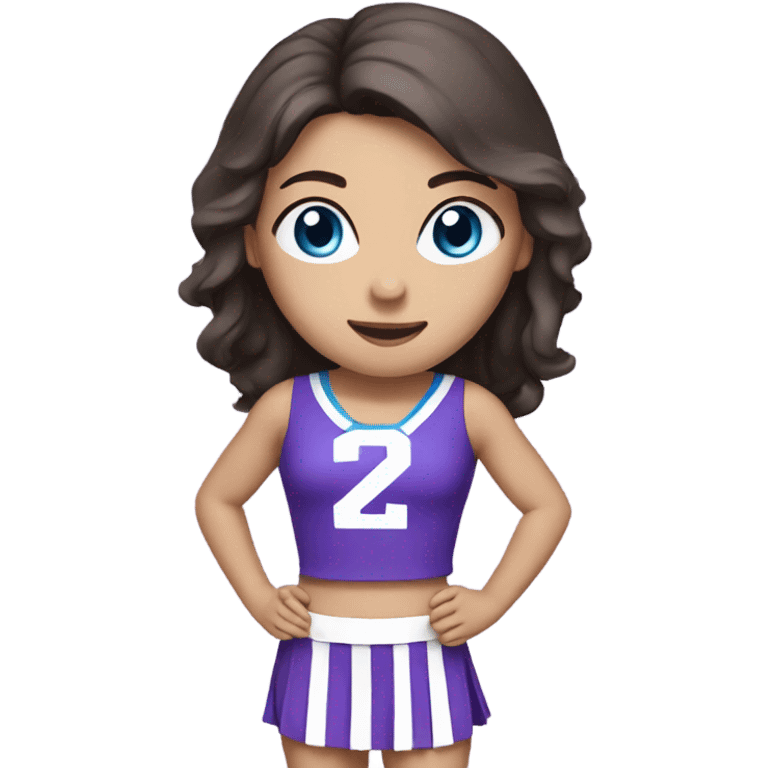 Brunette white blue-eyed cheerleader wearing purple  emoji