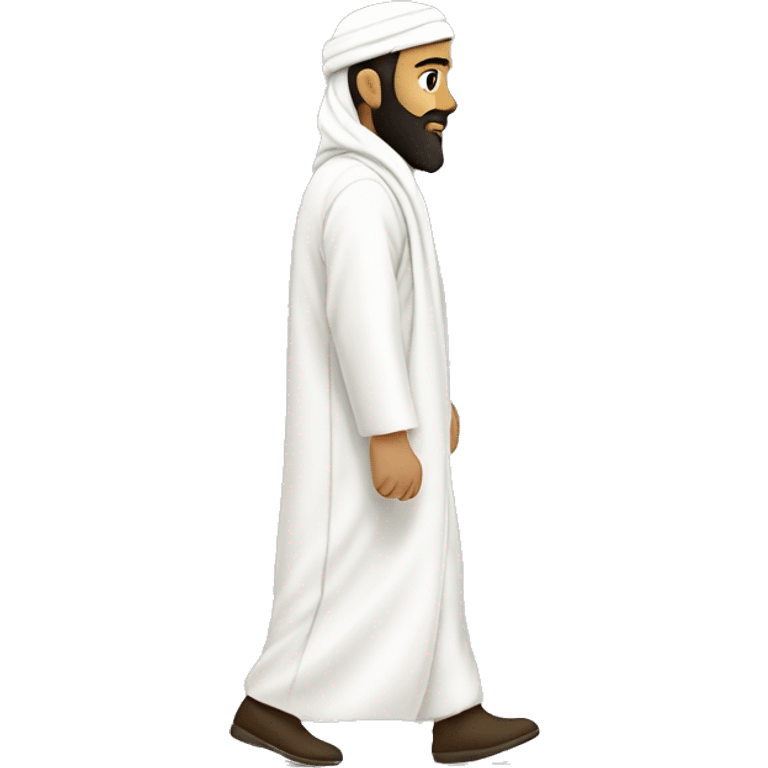 sideview of one bearded muslim man in a white thobe walking to the right whilst wearing a shemagh. emoji