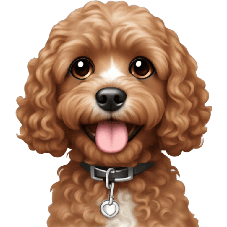 Cute cavapoo thats brown with curly hair and a Charlie collar  emoji