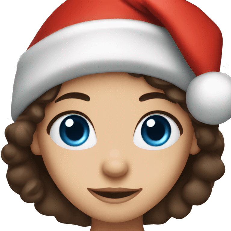 Brunette with blue eyes and Santa hat emoji