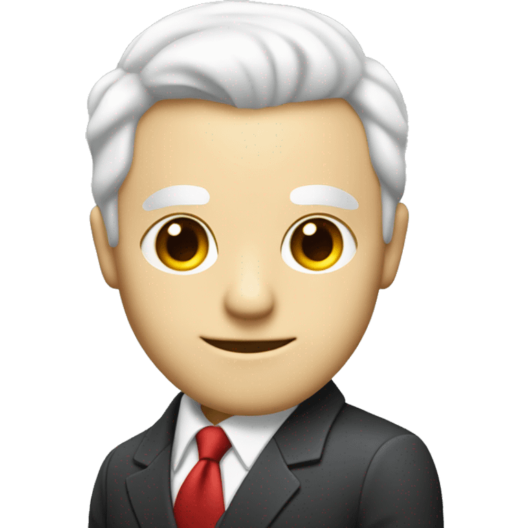 man with white hair and white eyes in a suit with a red tie and he is smirking slightly and he is evi emoji