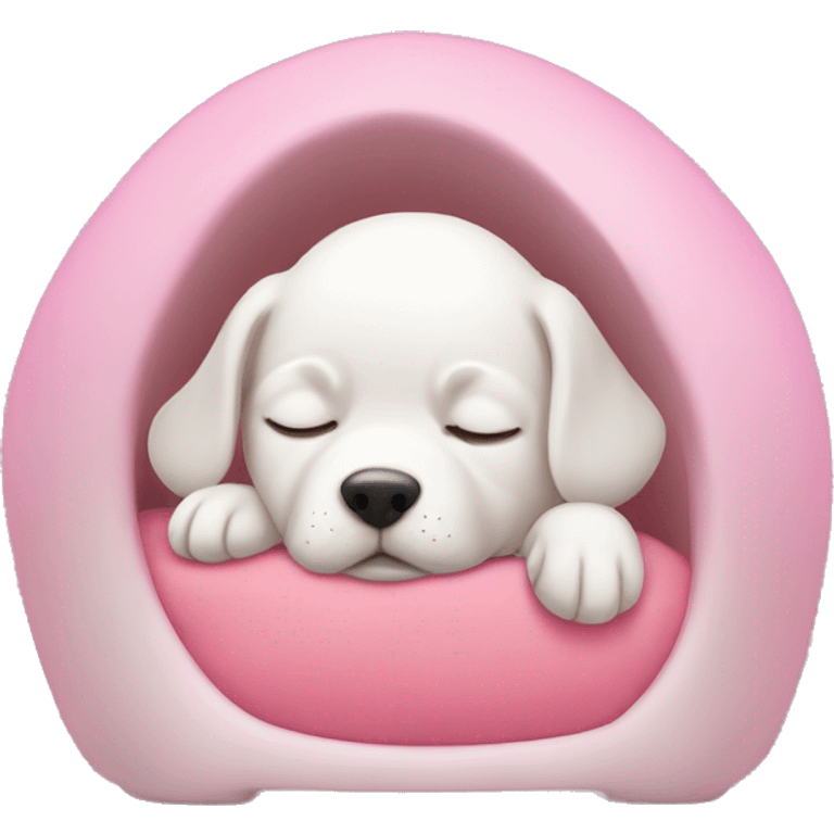 White puppy's sleeping in pink light puppies bed emoji