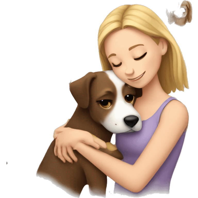 A white girl hugs a dog emoji