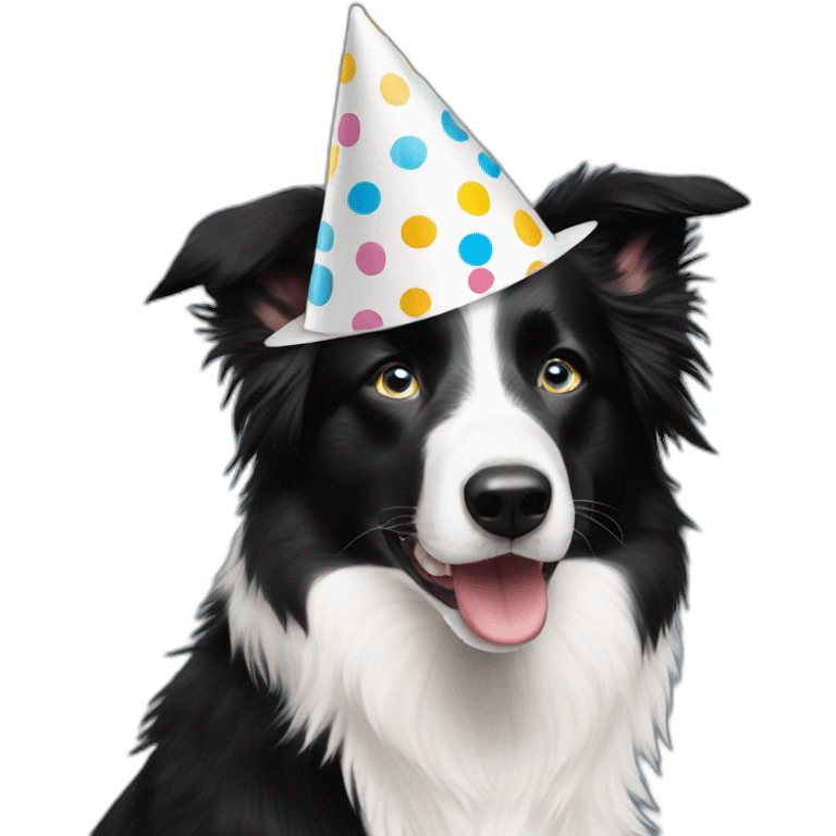 blue eyes border collie happy birthday hat emoji