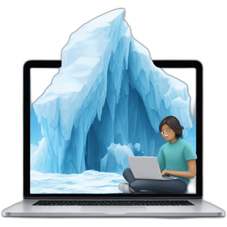 cartoon iceberg with a person on a laptop surfing the intere emoji