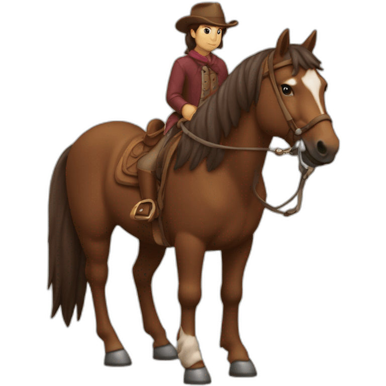 Personnage brun avec un cheval maron  emoji