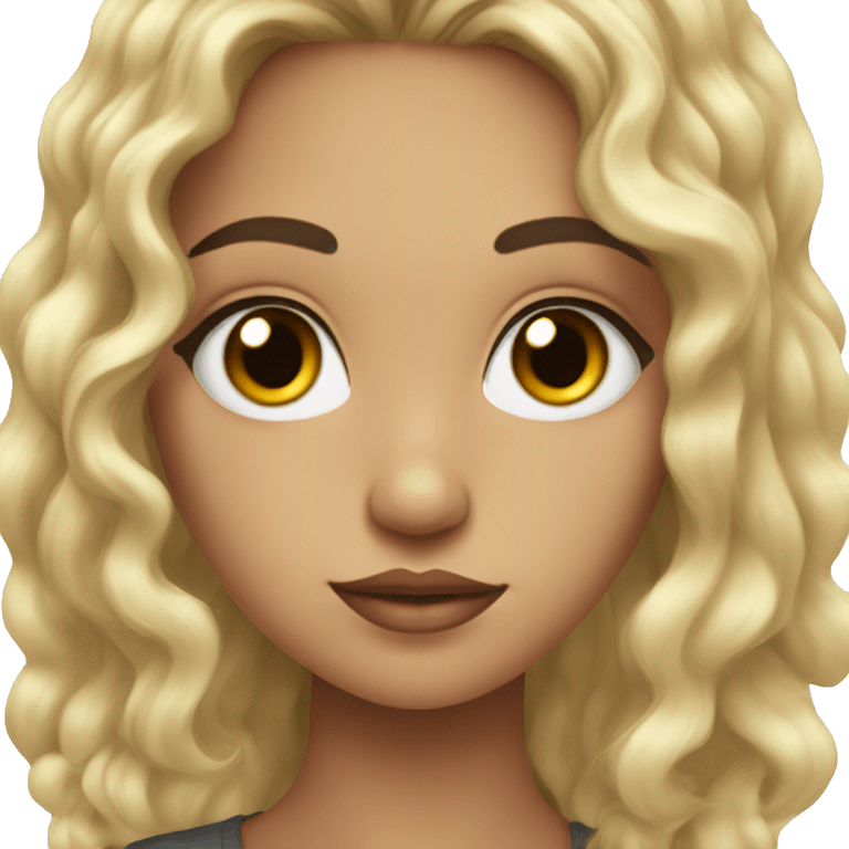 Girl with long black curly hair with semi black eye with eye liner and round face  emoji